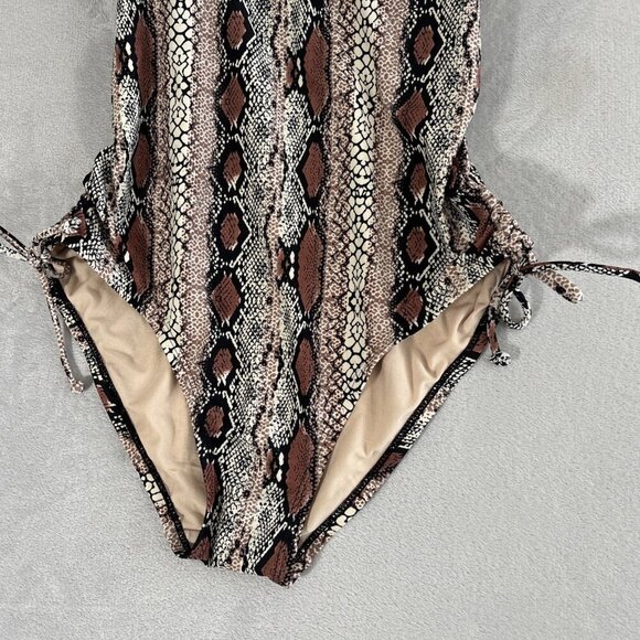 Kona Sol Brown Snake Print Swimsuit Medium Coverage One Piece Women's Sz L NWT - Picture 4 of 10